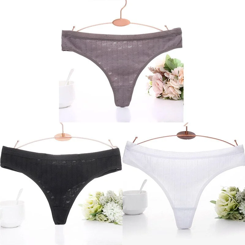 3PCS/Set Embossed Thong Cotton Panties for Women Underwear Sexy Lingerie Female Underpants 3D Striped Cotton G-string Panties