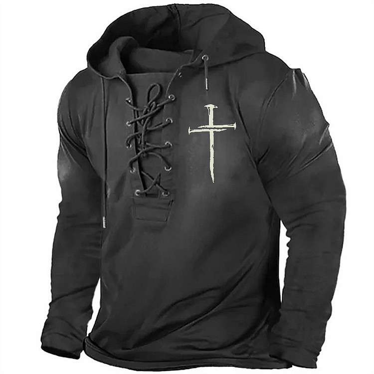 Classic Christian Cross Print Retro Hoodie