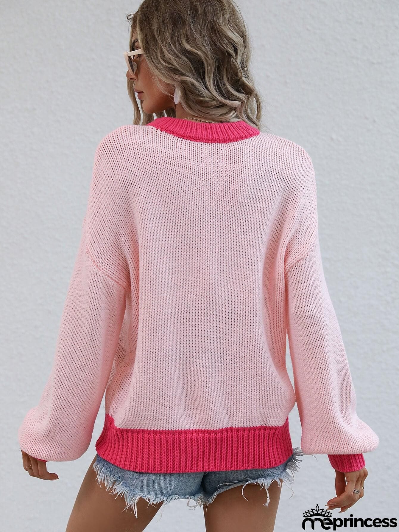 Contrast Trim Drop Shoulder Pullover Sweater
