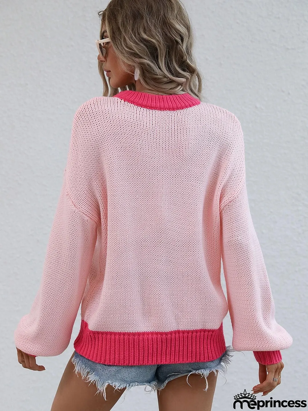Contrast Trim Drop Shoulder Pullover Sweater