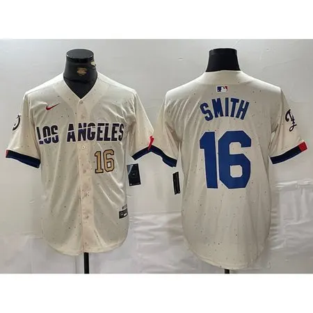 Men's Los Angeles Dodgers #16 Will Smith Cream Stitched Baseball Jersey LAW4
