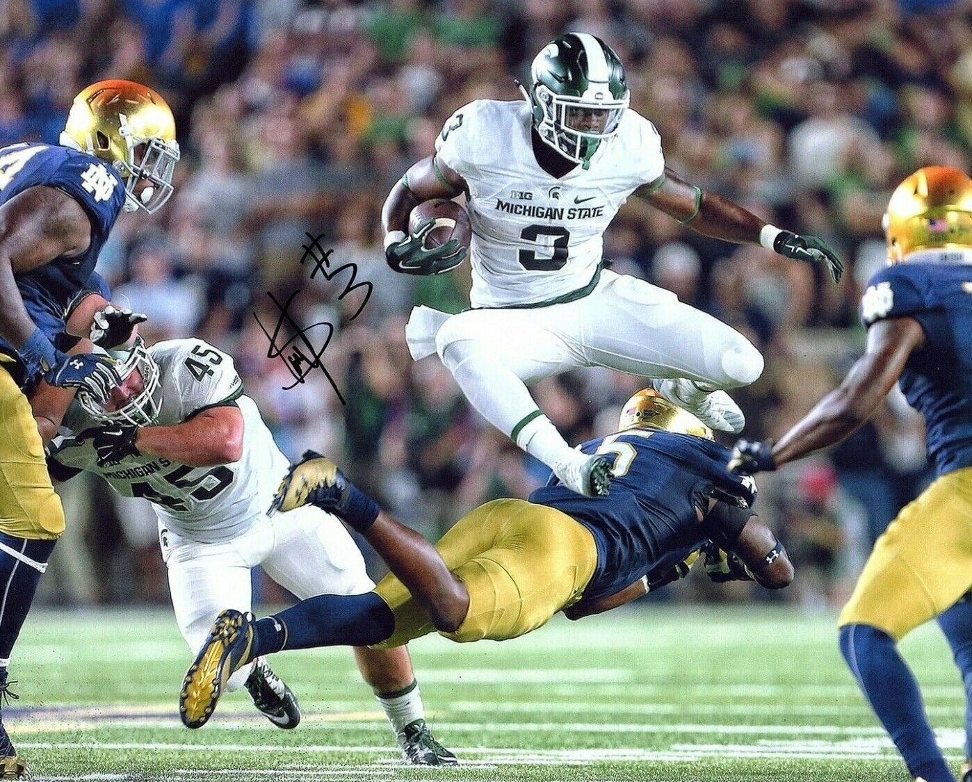 LJ Scott signed autographed 8x10 Photo Poster painting Michigan State Spartans football HURDLE b