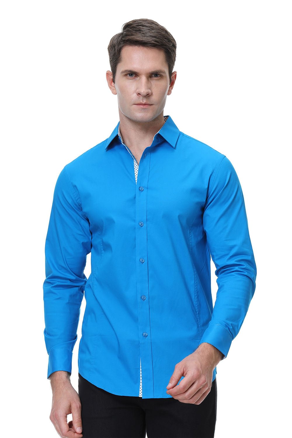 Men's Casual Long Cotton Stretch Shirt Turquoise Alex Vando Fashion