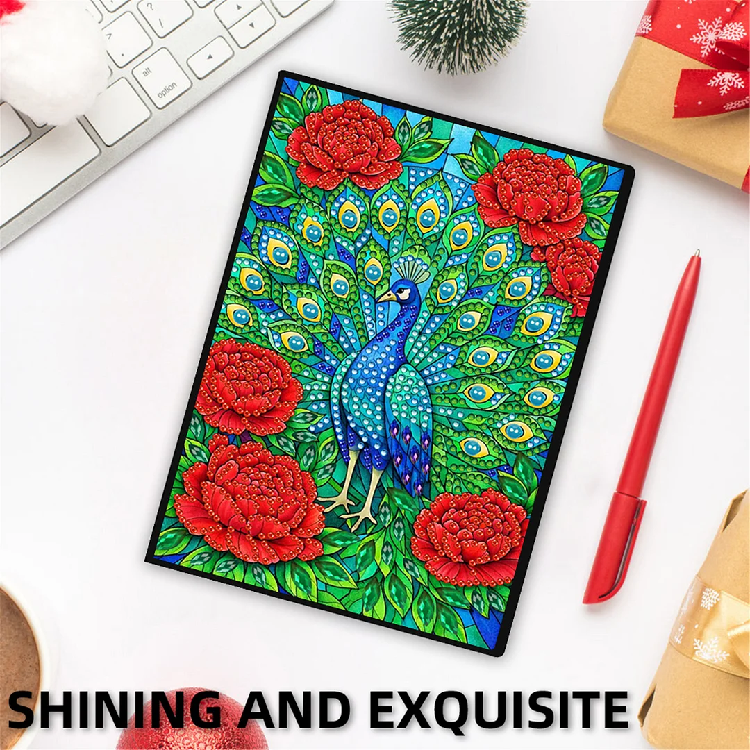 DIY Flower Diamond Painting Journals Notebooks 50 Pages A5 No Lines Special Shaped Diamond Art Kits for Beginners Craft Lovers and Artists (Peacocks)