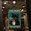 Black Cat Drinks Coffee - Wooden Signs - 20*30cm