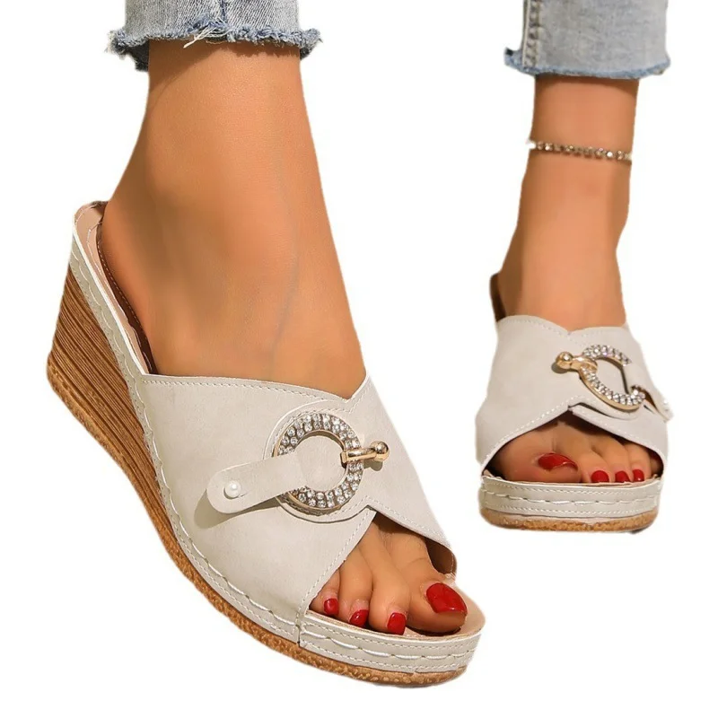 Breakj Breakj Summer New Large Size With Slippers Female A Word With Casual Solid Color Thick Bottom Slippers