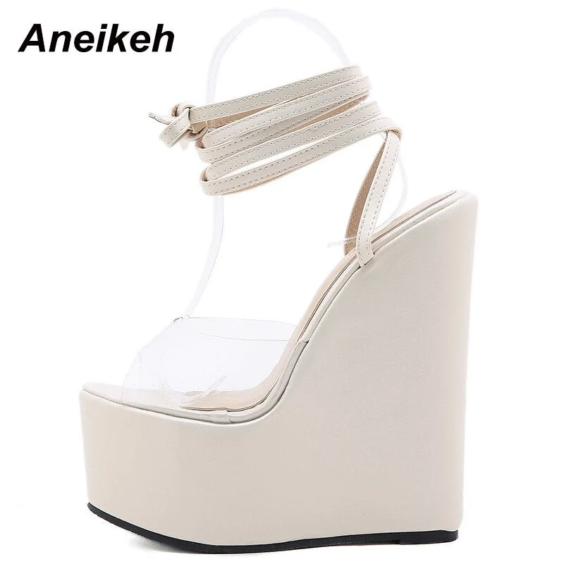 Aneikeh NEW Sexy Femmes Chaussures Wedges Strap Sandales Summer Peep Toe High Heel Fashion Ladies Gladiator Party Women Shoes