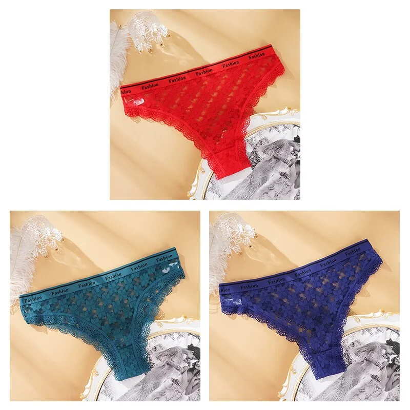 Fashion Lace Hollow Briefs Comfortable And Soft Panties Women's Sexy Close-Fitting Panties Low Rise 3PCS Underwear Lingerie