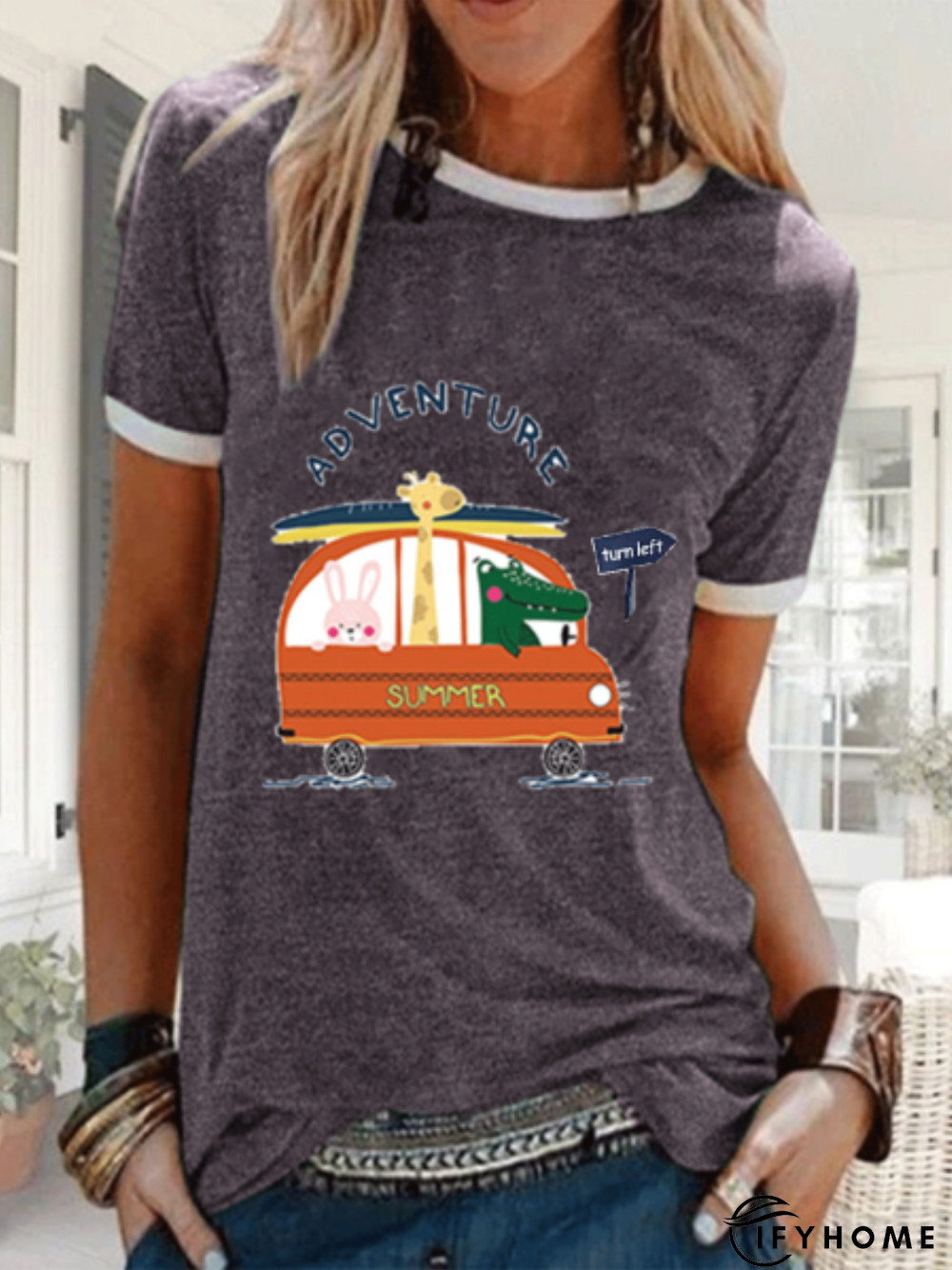 Casual Plus Size Short Sleeve Cartoon Car Printed Tee Shirts Tops | IFYHOME