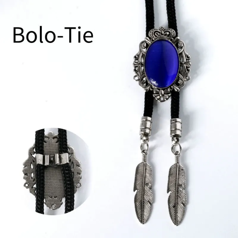 Woolen Rope Bolo Bow Tie Men's Casual Banquet Party Suit Shirt Accessories Crystal Crown Leaf Pendant New Style Bolo Necktie