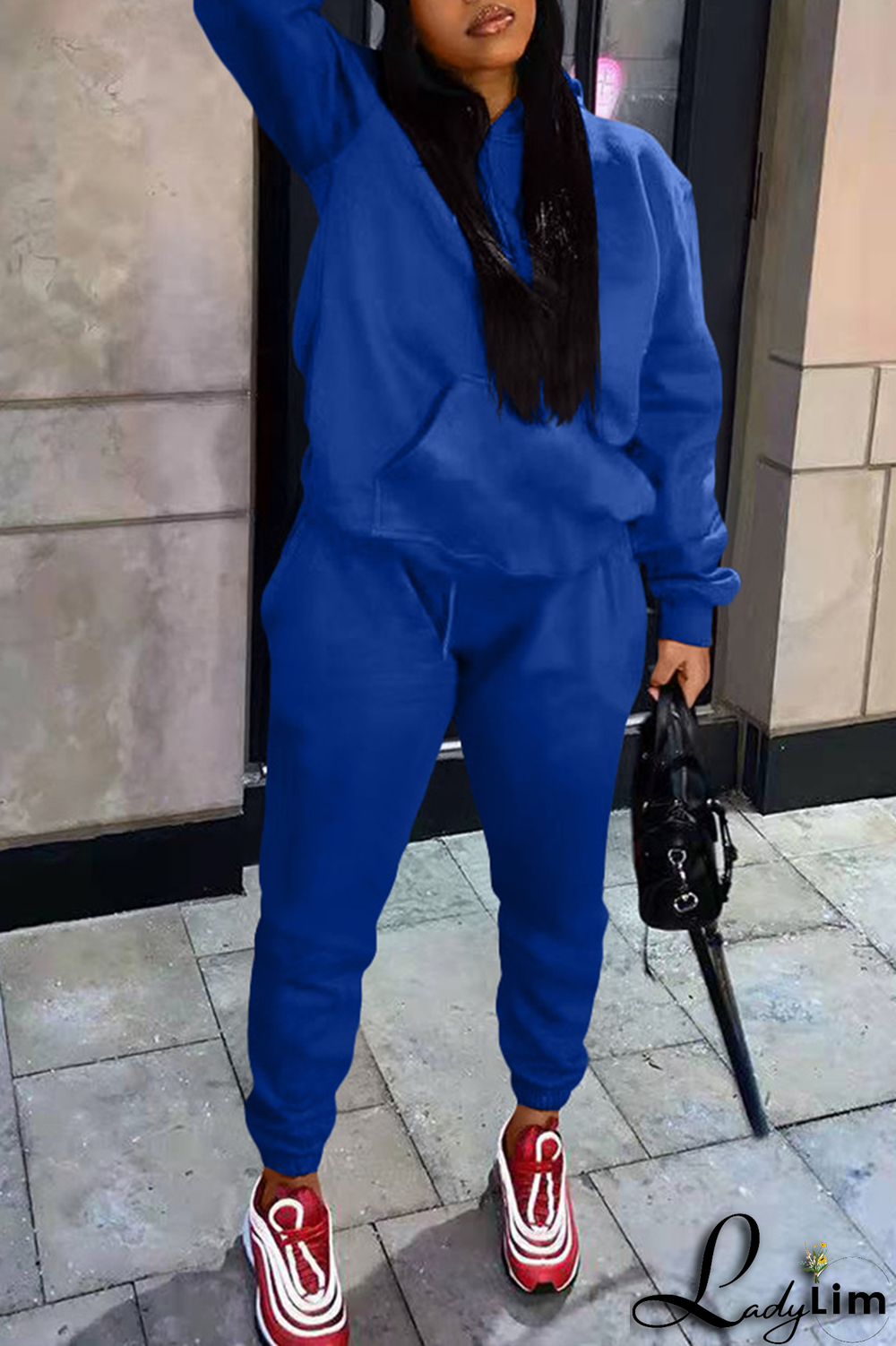 Blue Casual Solid Split Joint Hooded Collar Long Sleeve Two Pieces