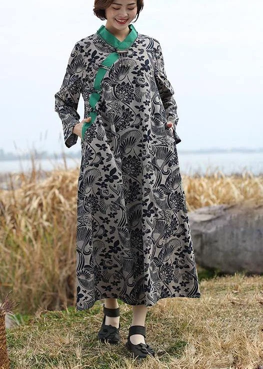 DIY V Neck Patchwork Summer Clothes Neckline Green Print Traveling Dress