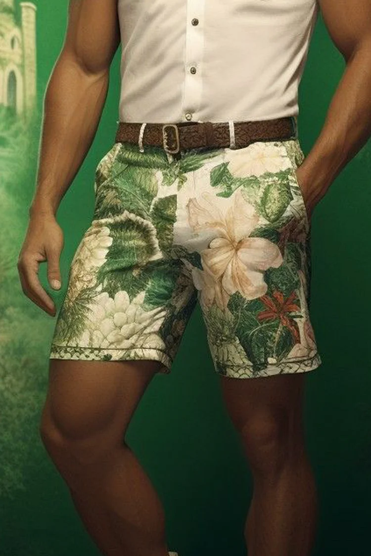 Floral Print Vacation Slim Fit Shorts