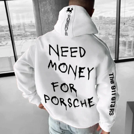 Need Money For Porsche Letter Print Oversize Hoodie at Hiphopee