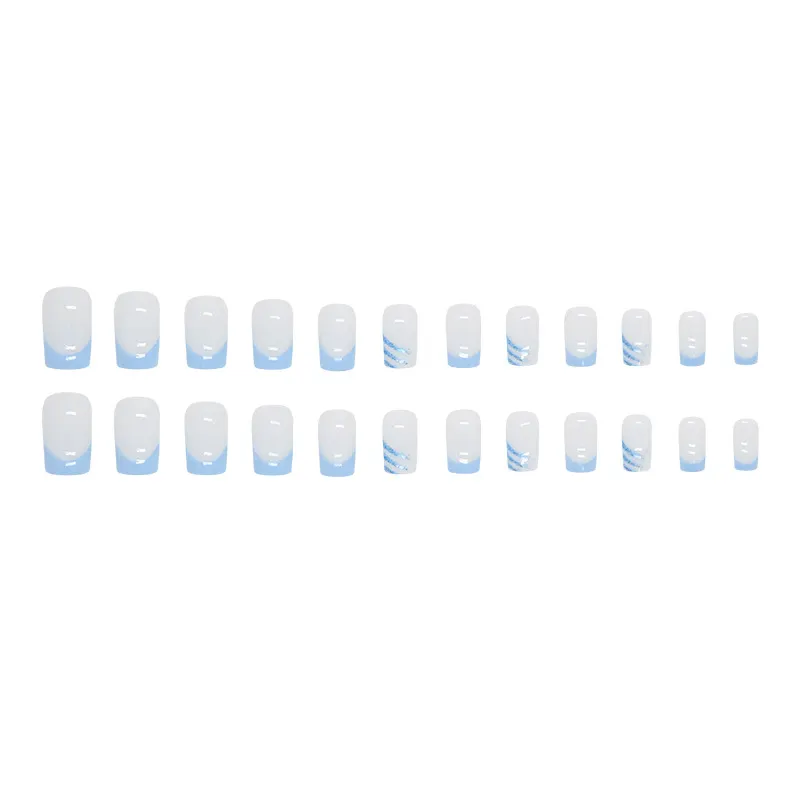 Churchf Churchf Small And Fresh Sky Blue French Nail Tink Flash Powder Embellished Shiny Playful Wearing 24 Pieces