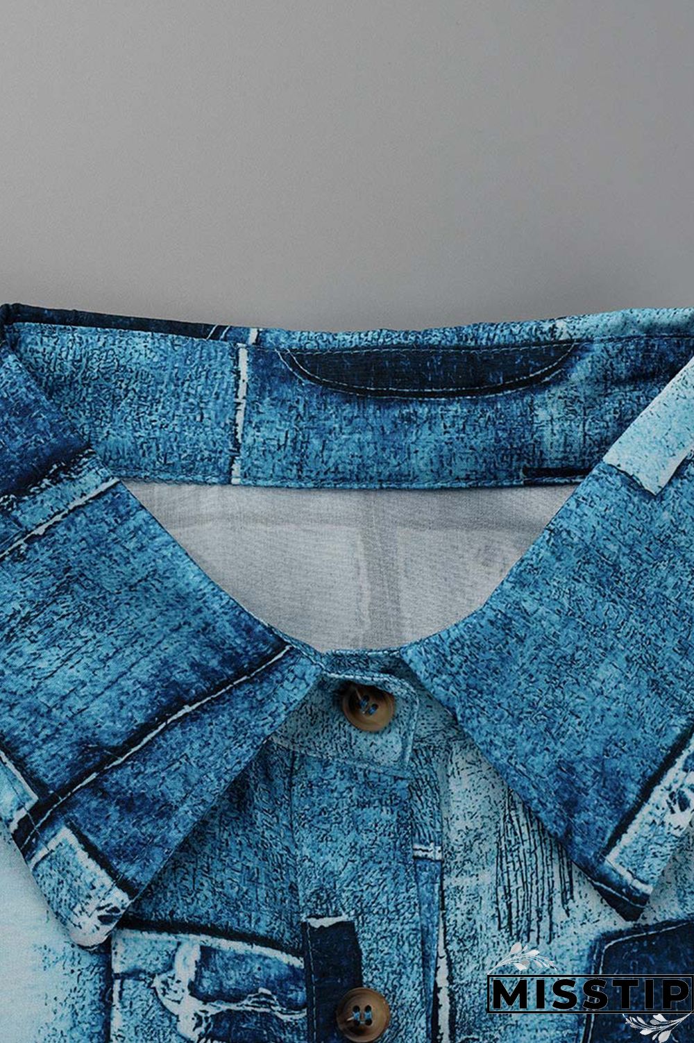 Blue Fashion Casual Print Patchwork Turndown Collar Shirt Dress