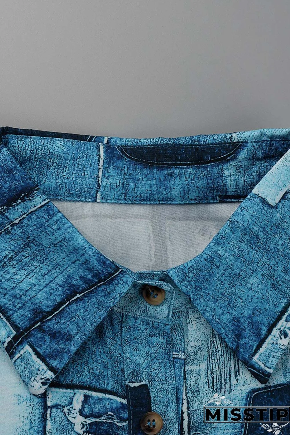 Blue Fashion Casual Print Patchwork Turndown Collar Shirt Dress