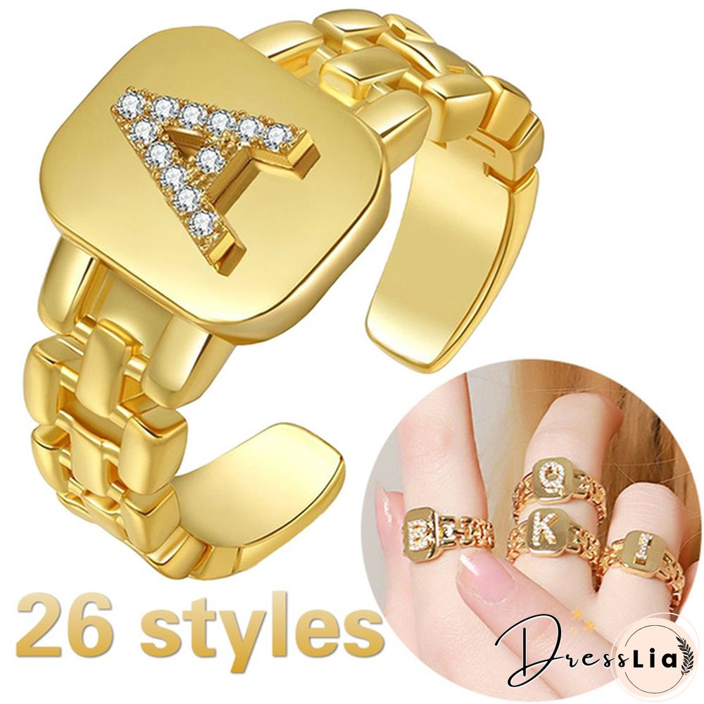 Jewelry Personalized Gold Bold Initial Letter Open Ring Adjustable Women Statement Rings Party|Women&rsquo;s Signet Ring|18K Gold Plated Open Alphabet Rings|Letter A to Z Ring for Women