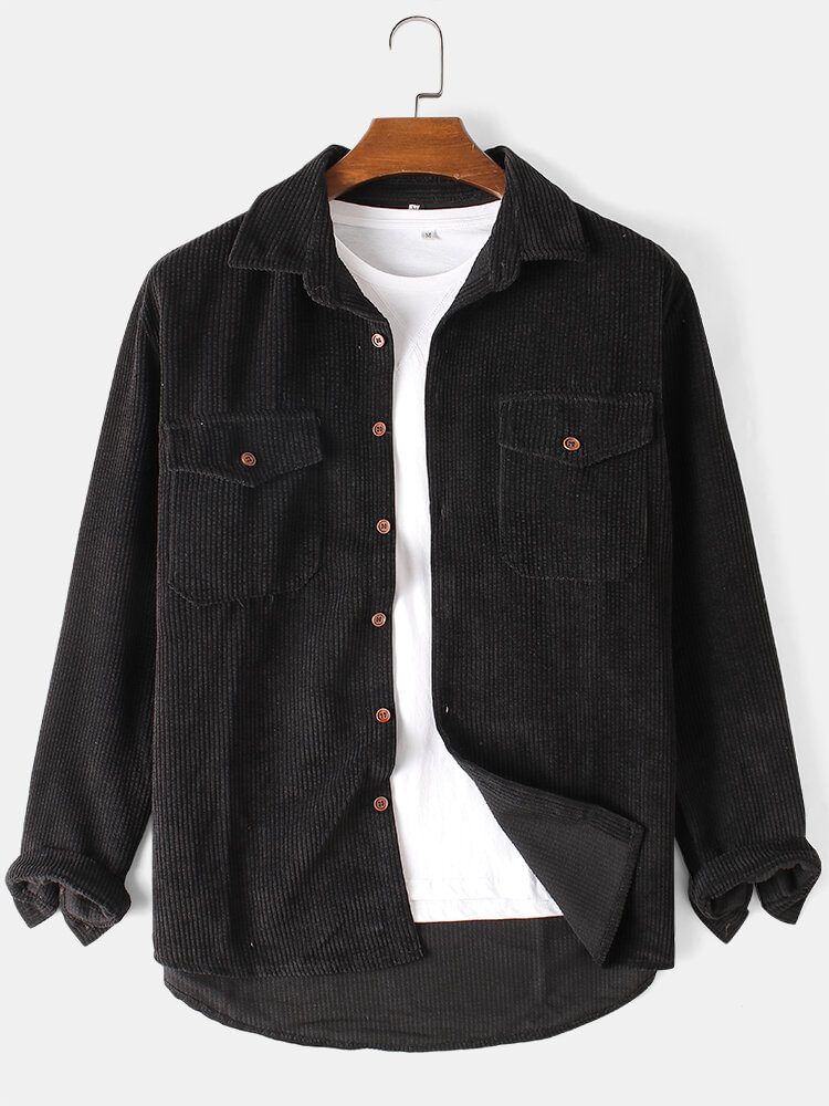 solid corduroy pockets shirt