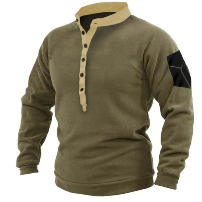 Men's Solid Color Warm Fleece Outdoor Hunting Henry Sweatshirt