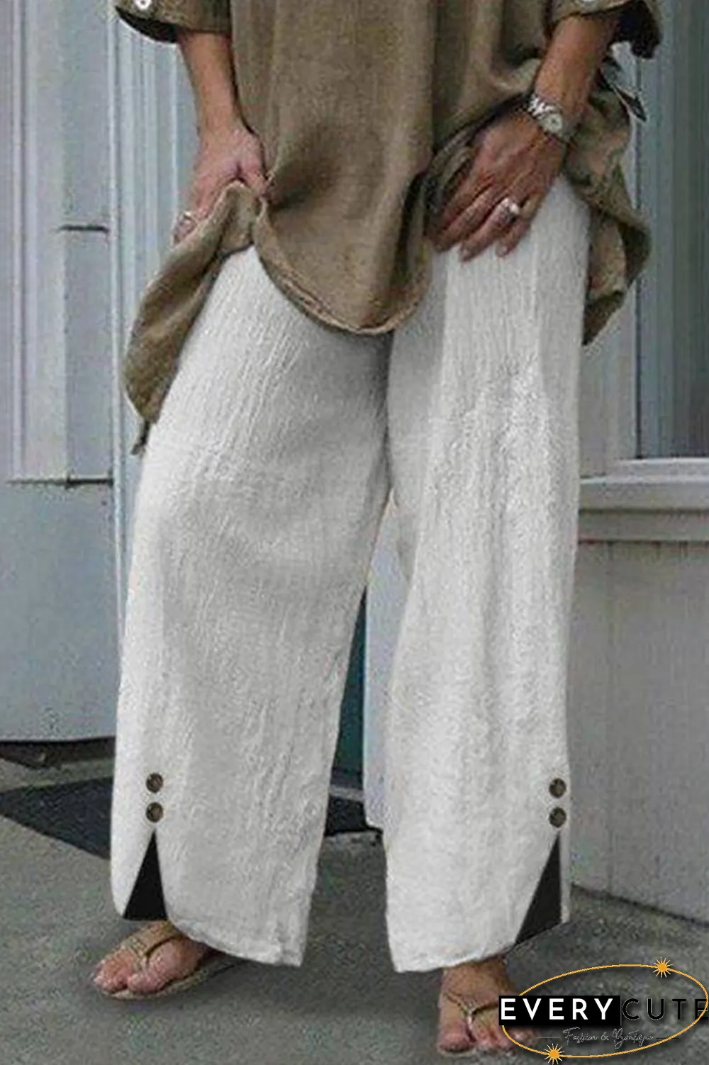 Casual Solid Split Joint Buttons Straight Wide Leg Solid Color Bottoms