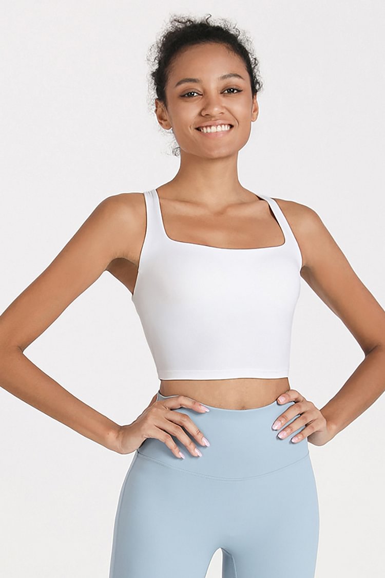 Square Neck Crossover Back Yoga Crop Top
