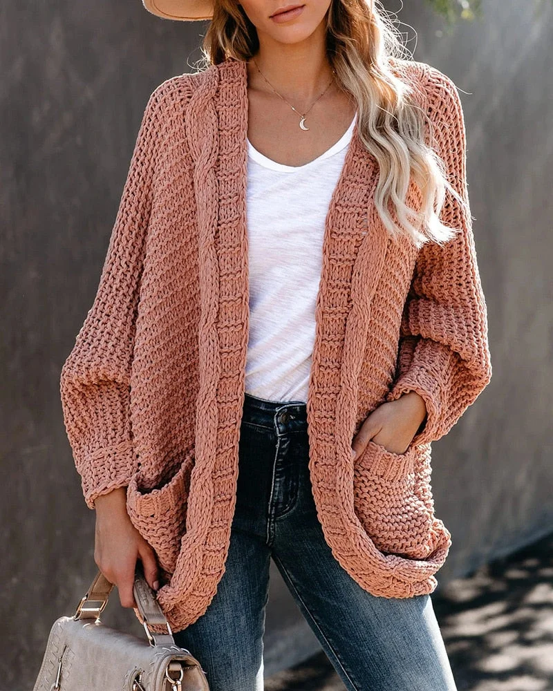 Fitshinling Batwing Sleeve BOHO Knitted Cardigan Pockets Holiday Oversize Winter Coat Twist Loose Vintage Long Cardigans Women