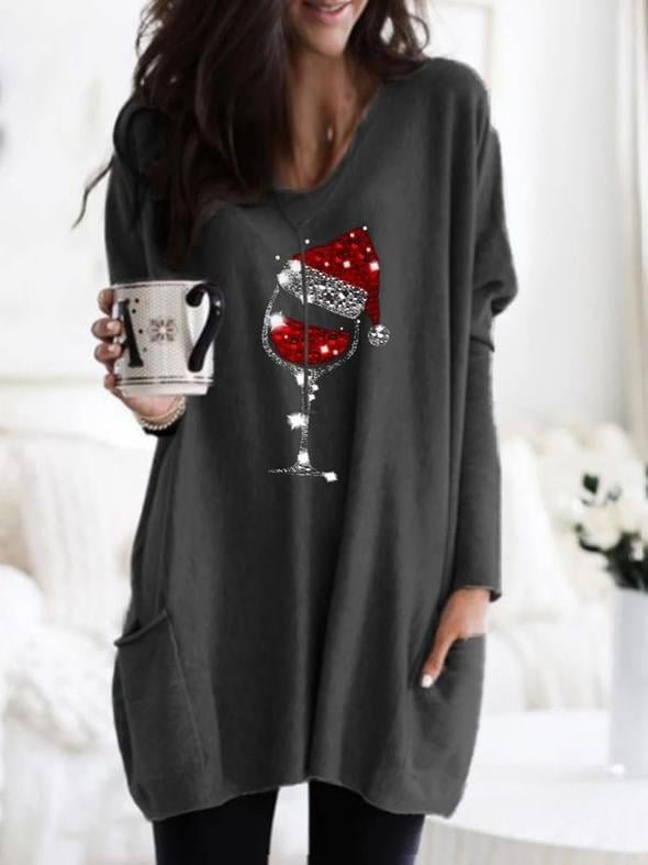 Women's Christmas Wine Glass T-shirts
