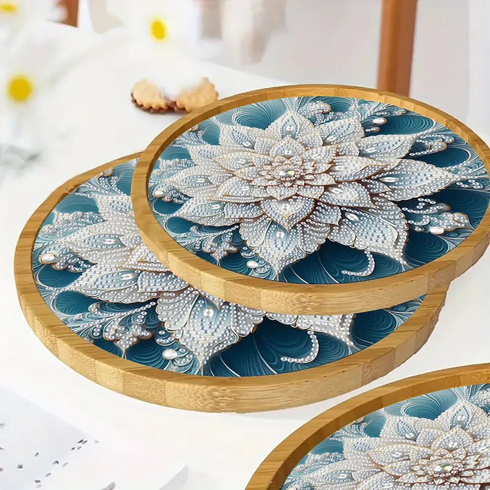 DIY Diamond Painting Kit Round Wooden Tray Diamond Painting Tray (Mandala D)