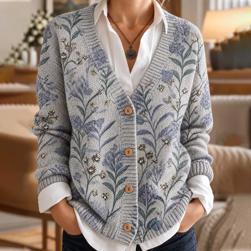 Comstylish Women's Bohemian Vintage Botanical Floral Cardigan Sweater