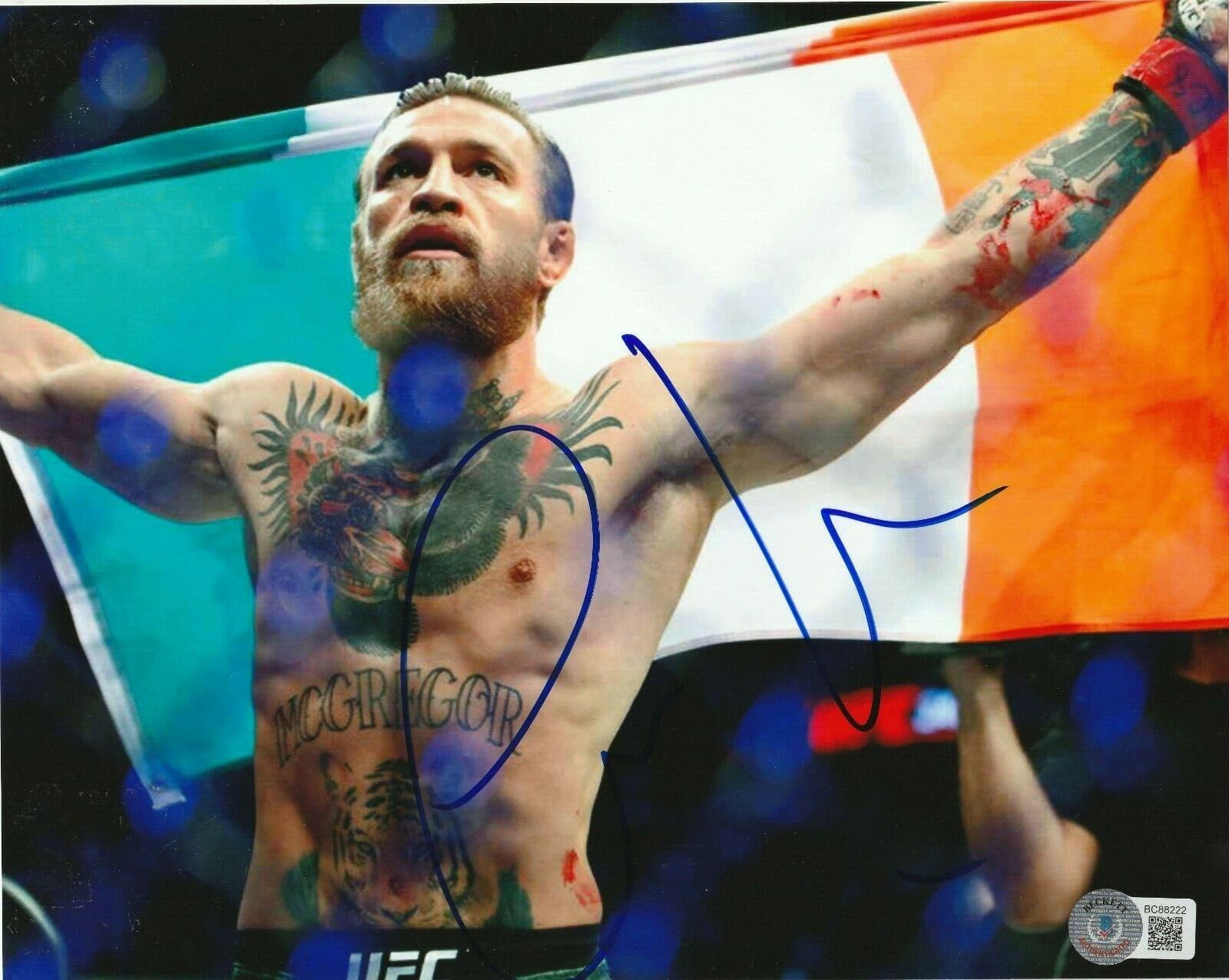 CONOR McGREGOR Signed Irish Flag 8x10 Photo Poster painting with Beckett COA (BAS)