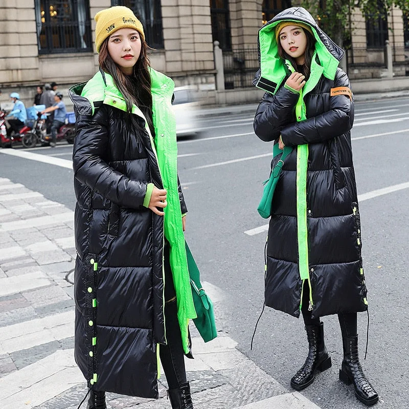 Snow Coat Padded Warm Jacket Glossy Down Jacket Winter Women Waterproof Coat Plus Size Thick Long Parkas Hooded Jaqueta Feminina