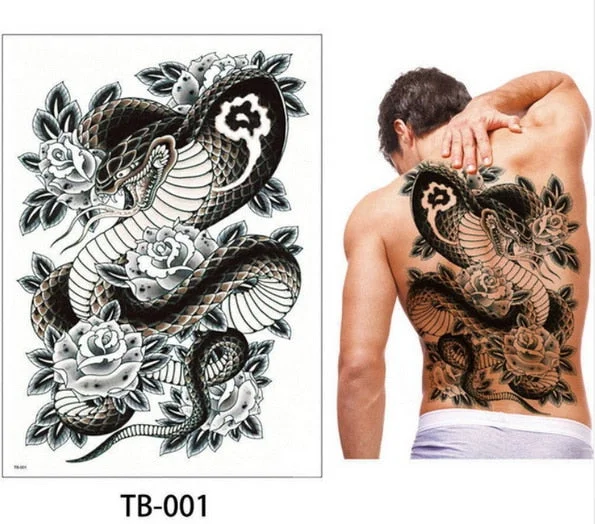 48*35 cm large tattoo stickers 2018 new designs fish wolf buddha waterproof temporary flash tattoos full back chest body for men