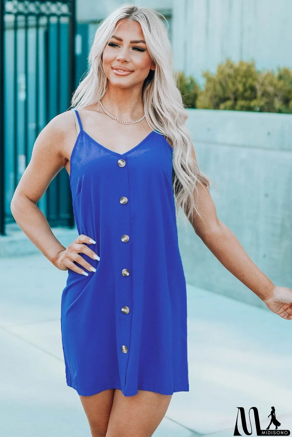 MidiSono - Buttoned Spaghetti Strap Dress