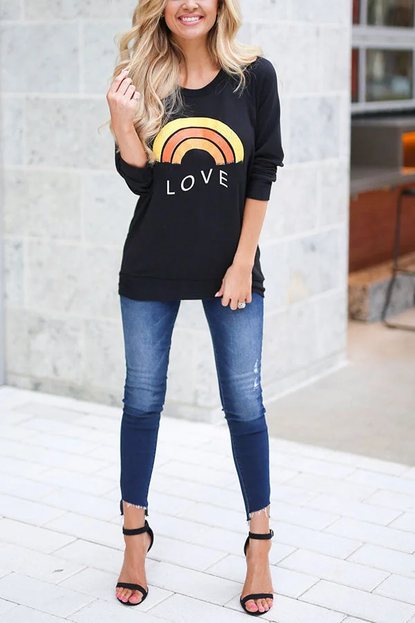 Round Neck Love Rainbow Printed Thin Sweatshirt pullover