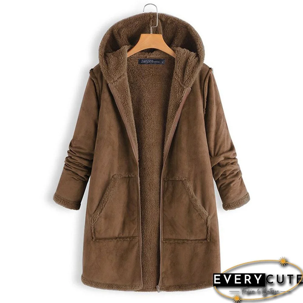 Women Winter Warm Full Sleeve Hooded Hoodies Zipper Fleece Coat Jacket Parka Outwear Plus