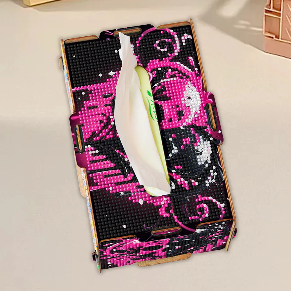Heart Skull Diamond Painting Tissue Box Wooden Diamond Art Tissue Storage Box