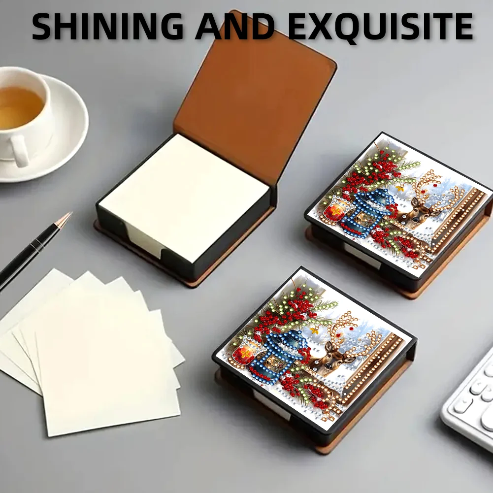 5D DIY PU Elk Diamond Painting Notecard Box Gem Art Sticky Note Holder