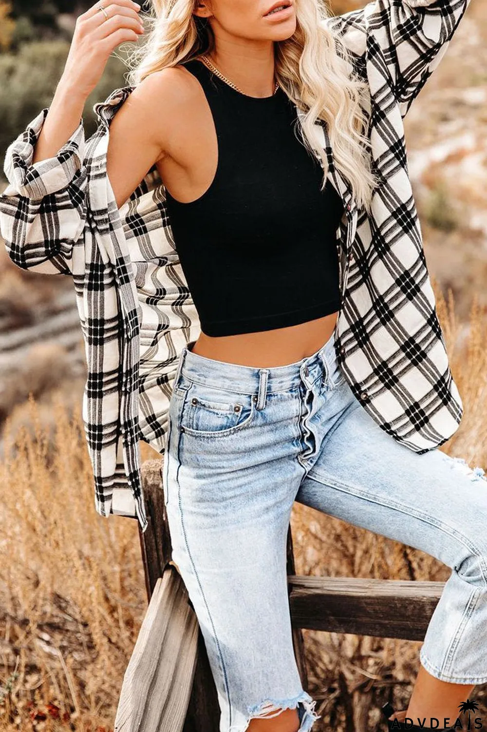 Lapel Plaid Long Sleeve Shirt Coat