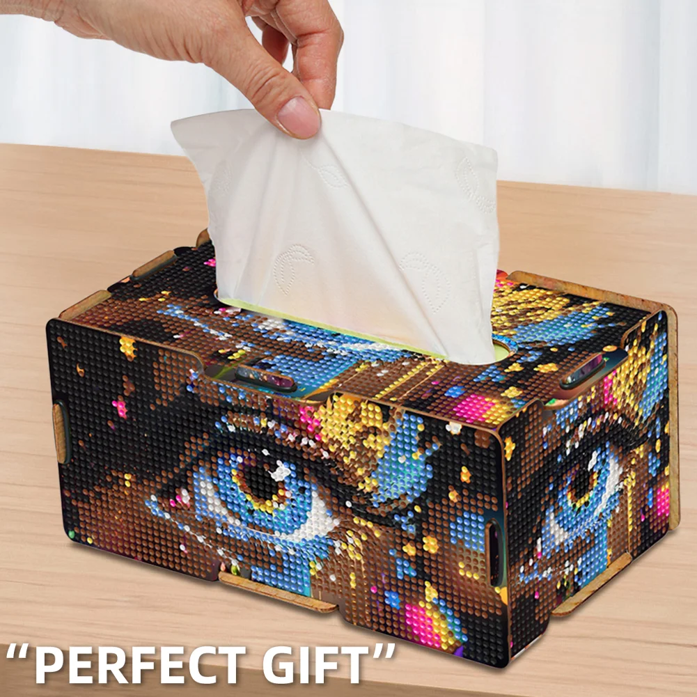 Colored Eyes Diamond Painting Tissue Box Wooden Diamond Art Tissue Storage Box
