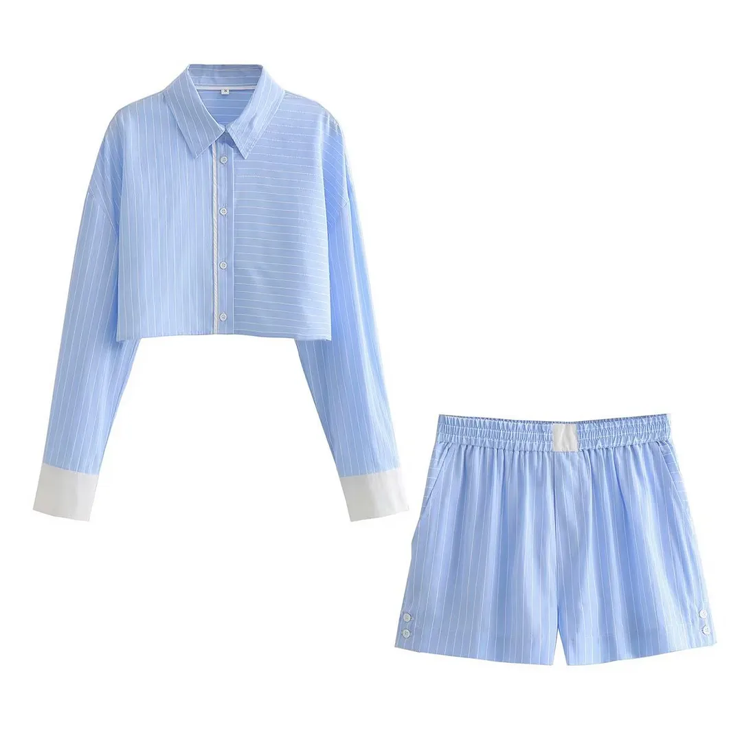 Nigikala Nigikala Summer New Women's Wear In Fashion Hit-Colored Striped Short Shirt + Shorts Two-Piece Set A19697