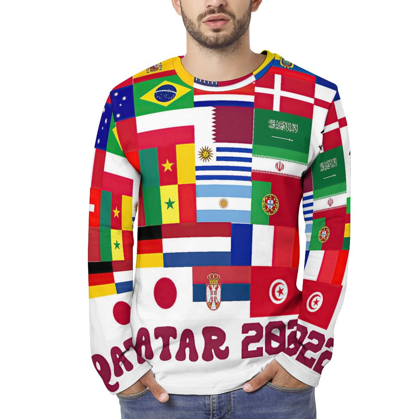 Qatar 2022 Full Print Long Sleeve Men T-shirt
