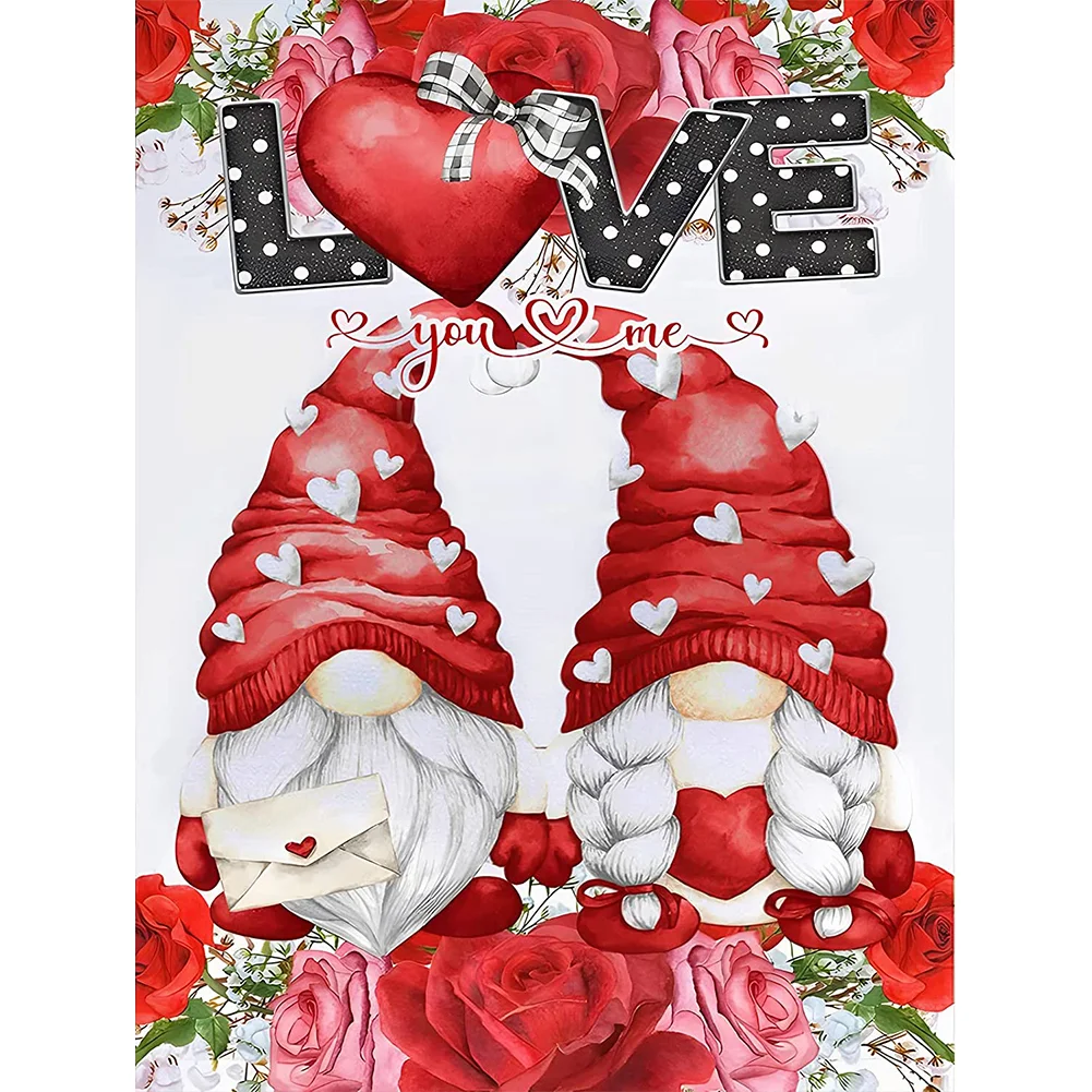 Diamond Painting - Full Round - Valentines Day Flower  Gnome(40*30cm)-1181598.01
