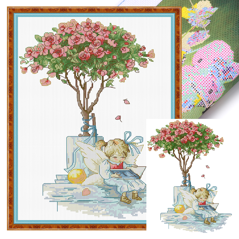 【Joy Sunday】Fairy reading a book Partial 14CT Pre-stamped Canvas(28*38cm) CrossStitch(backstitch)