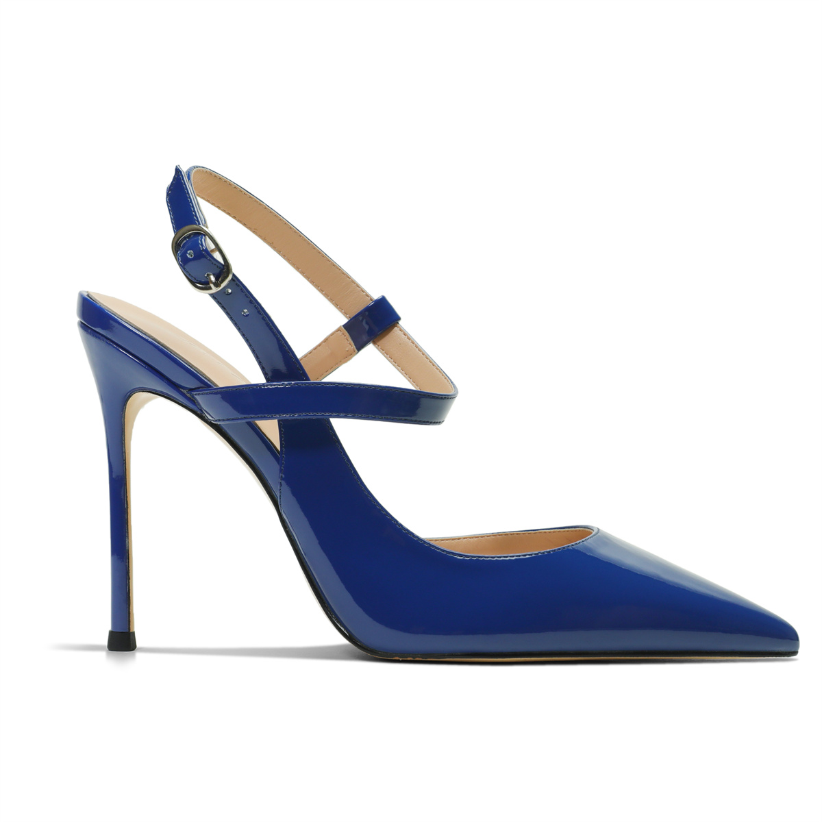 100mm Women Slingback Pumps Ankle Strap Jenlove Stiletto Mid Heel Close Pointed Toe Dress Shoes-MERUMOTE