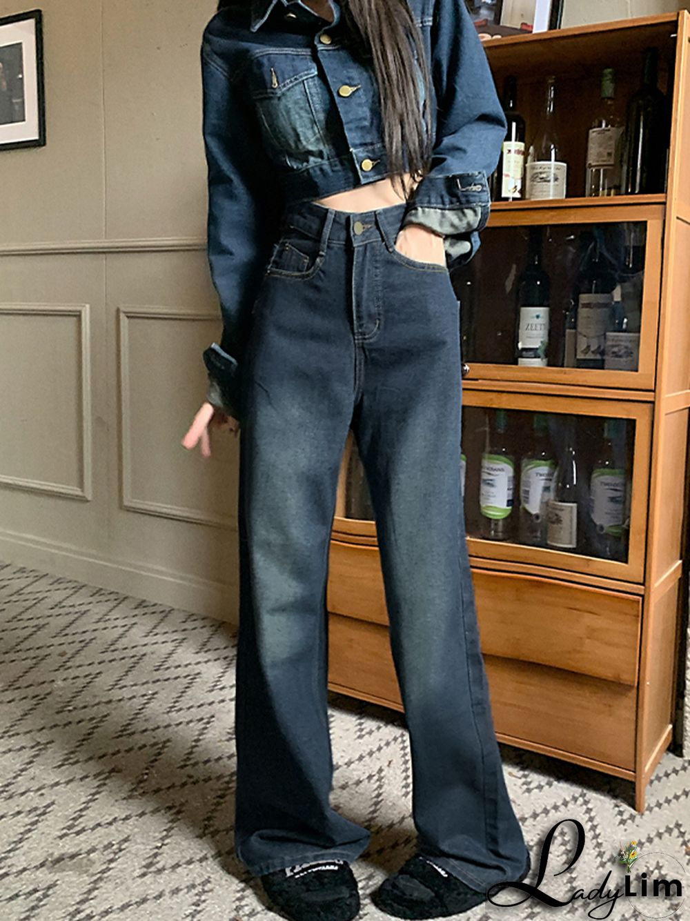 Vintage Dark Blue High Waist Mopping Boyfriend Jeans