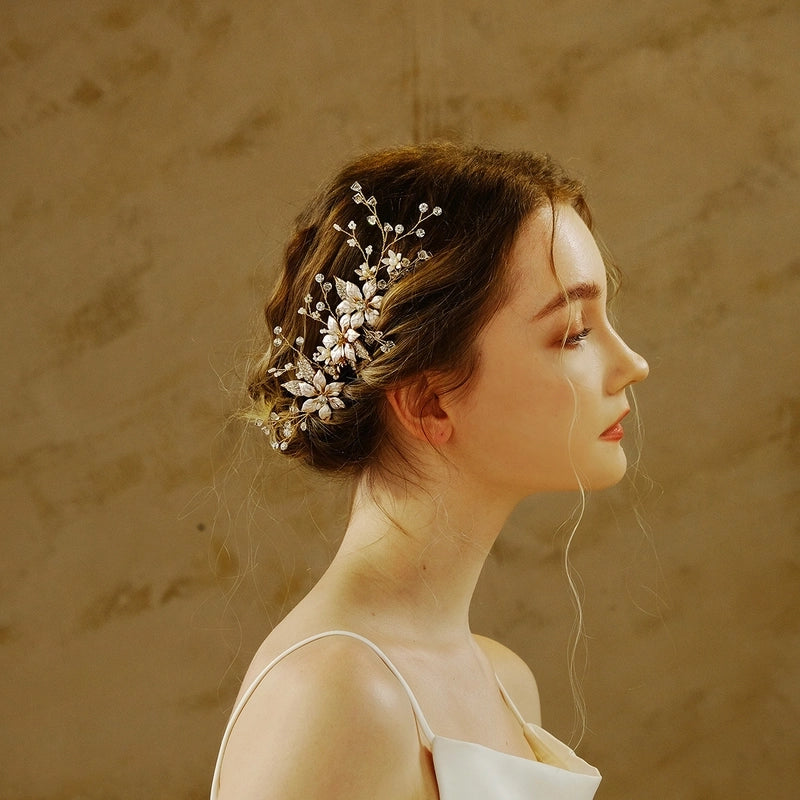 Elegant Bridal Women’s Flower Alloy Diamond Insert Comb