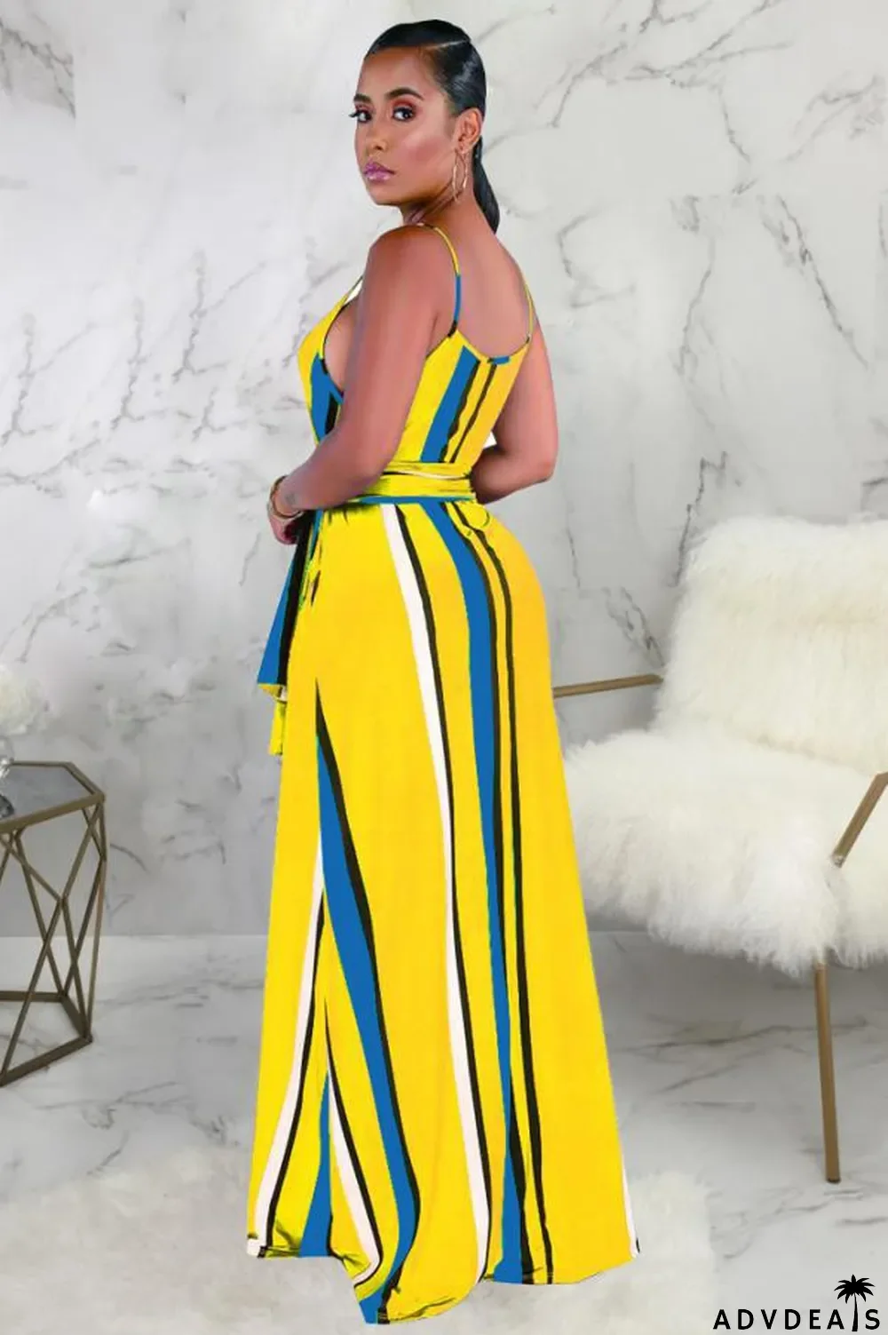 purple Polyester Fashion Sexy Spaghetti Strap Sleeveless Slip A-Line Floor-Length Print asymmetrical Stripe