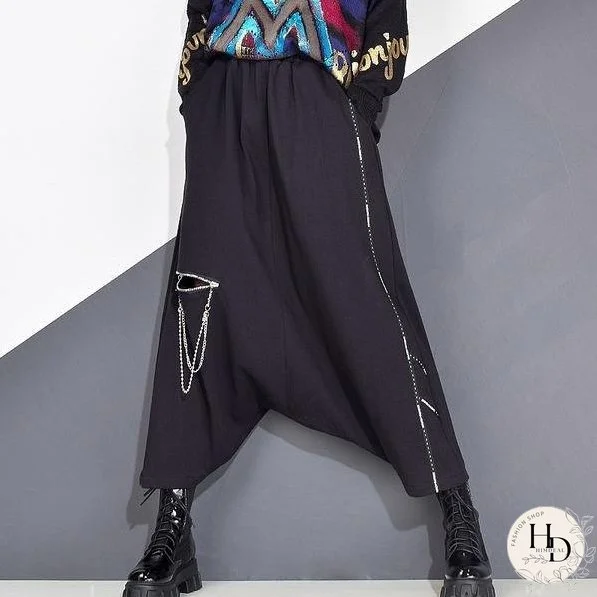 Winter Tide Fashion New Flat Style Elastic Waist Personality Loose Solid Color