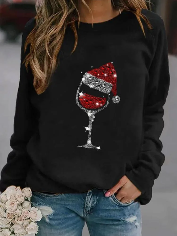 Red Wine Printed Round Neck Sweatshirt